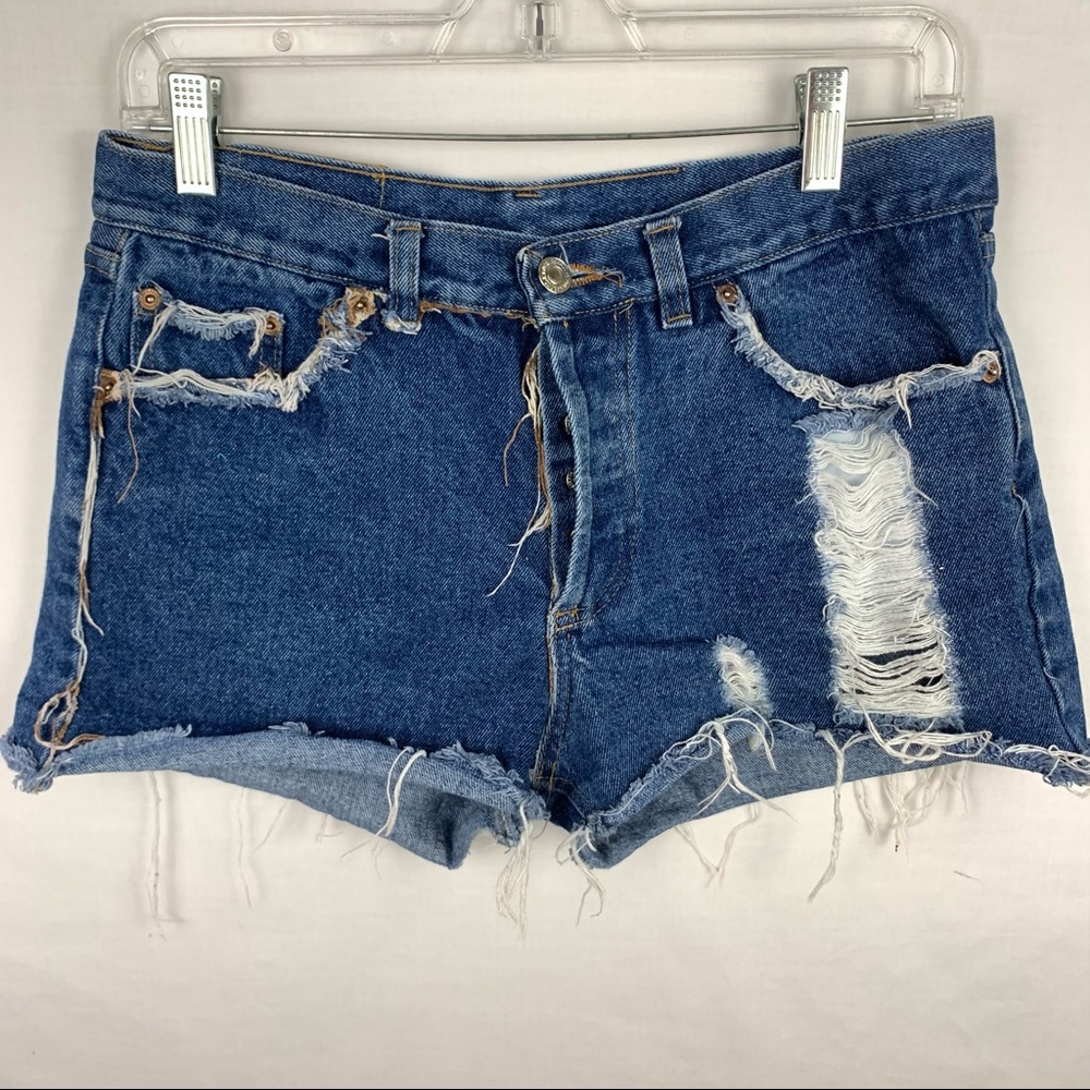Levi’s 501 High Rise Frayed Distressed Blue Jean Cutoff Shorts Size 30